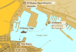 Map Ibiza port & El Divino Club / Restaurant