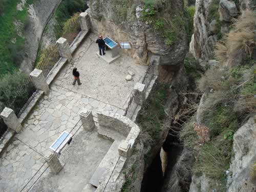 Ronda New Bridge viewing terrace below the arch on Way In to the Museum