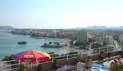 Looking down on Figueretas from the hill top located Cenit apartments pool