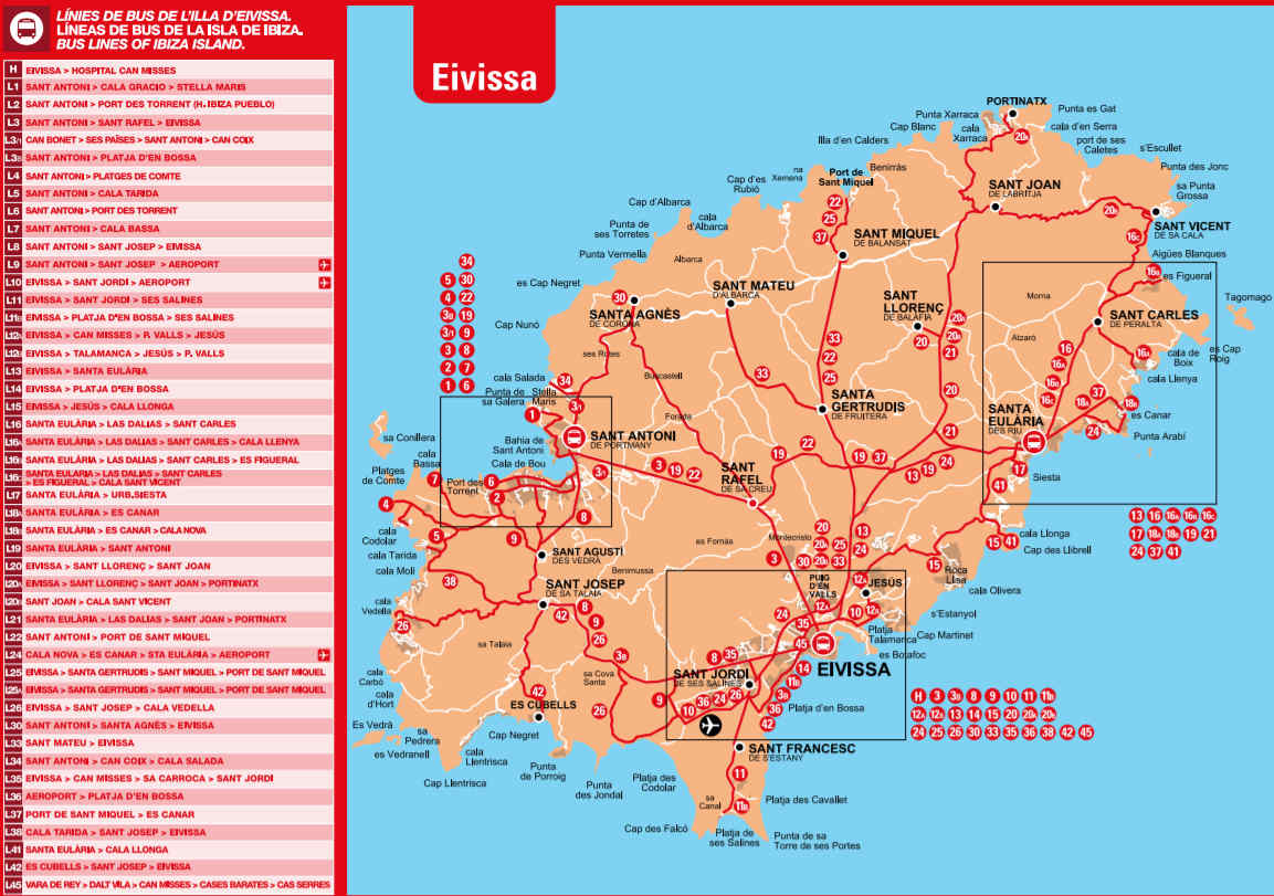 Es Cana Ibiza Map Ibiza Bus Routes And Bus Guide & Information